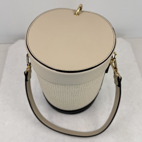 Beige Capsule Bag Long And Short Detachable Straps Black Trim Lined Bucket Purse - Picture 5 of 14